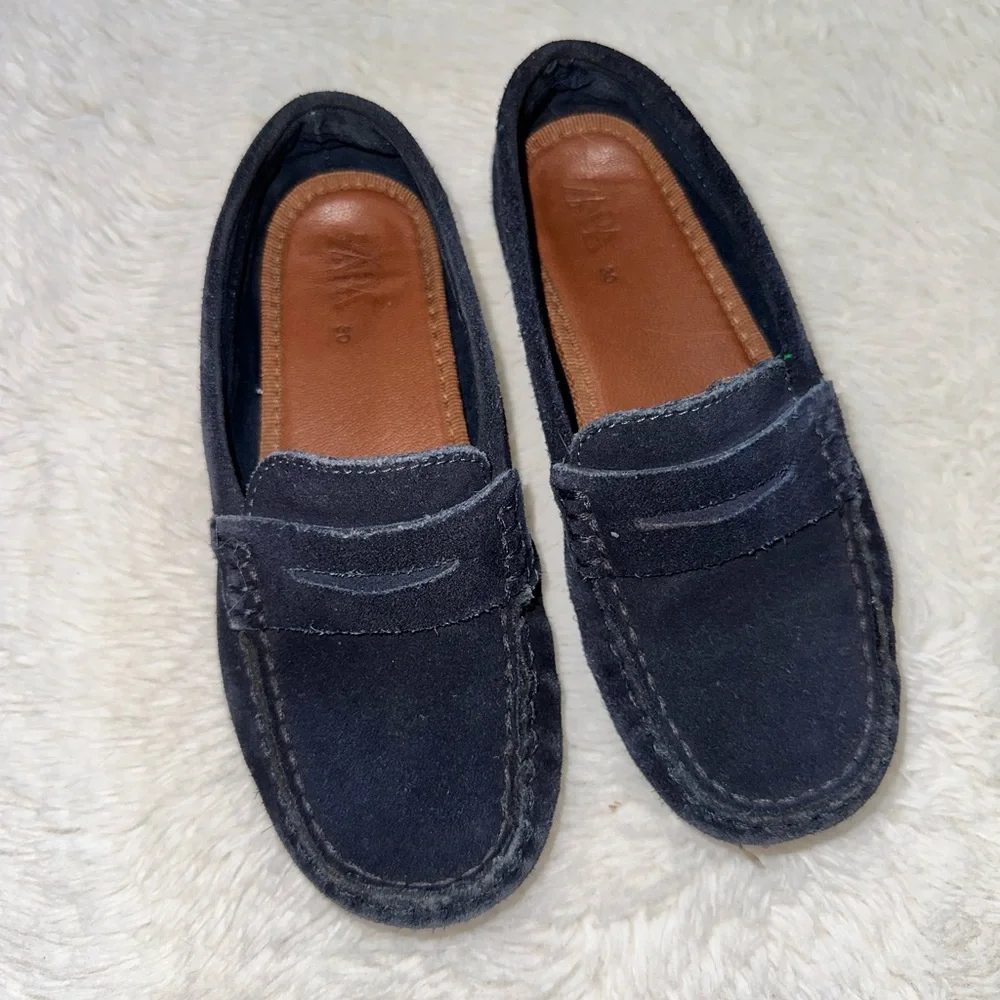 Zara kids suede dark blue navy loafers size 30 EU